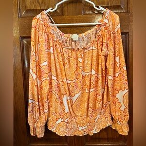 Michael Kors XL Off The Shoulder 3/4 Sleeve Paisley Print Blouse